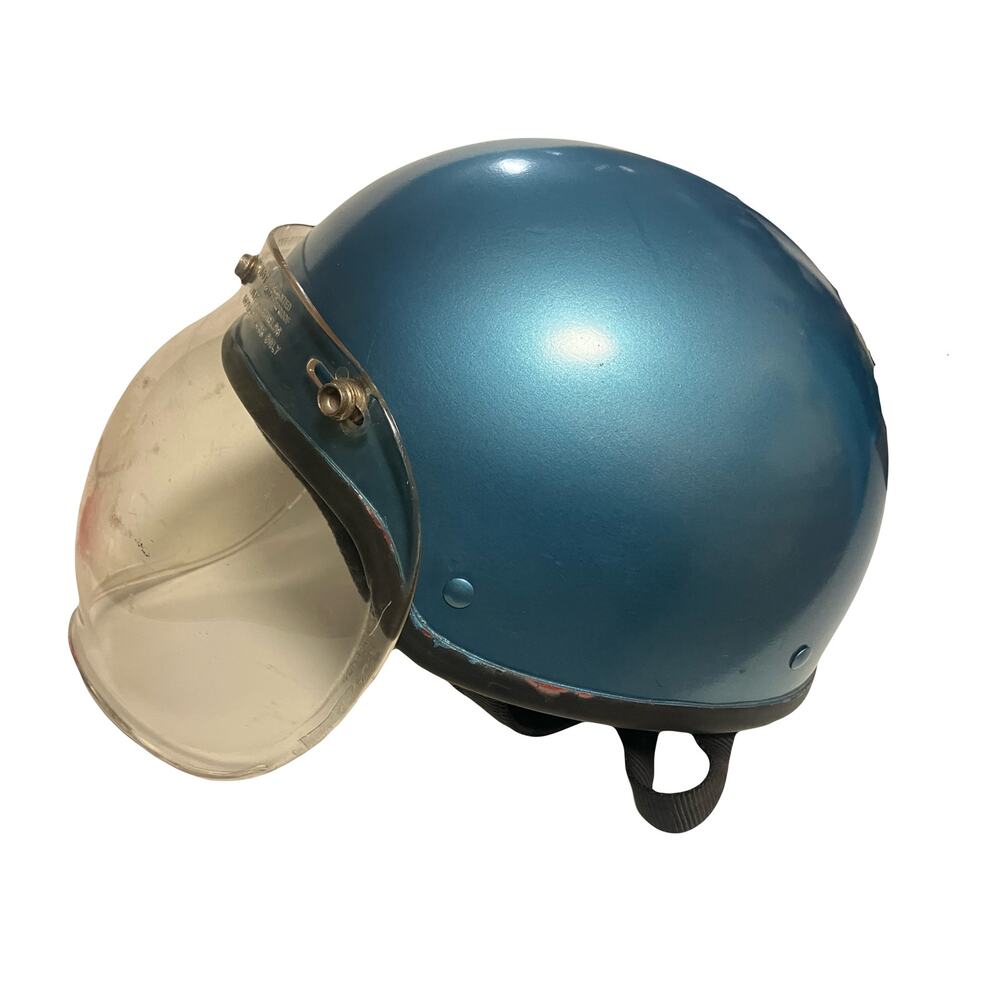 1960s Helmet Gran Prix Motorcycle Open Face Bubble Shield Metallic Miami Blue